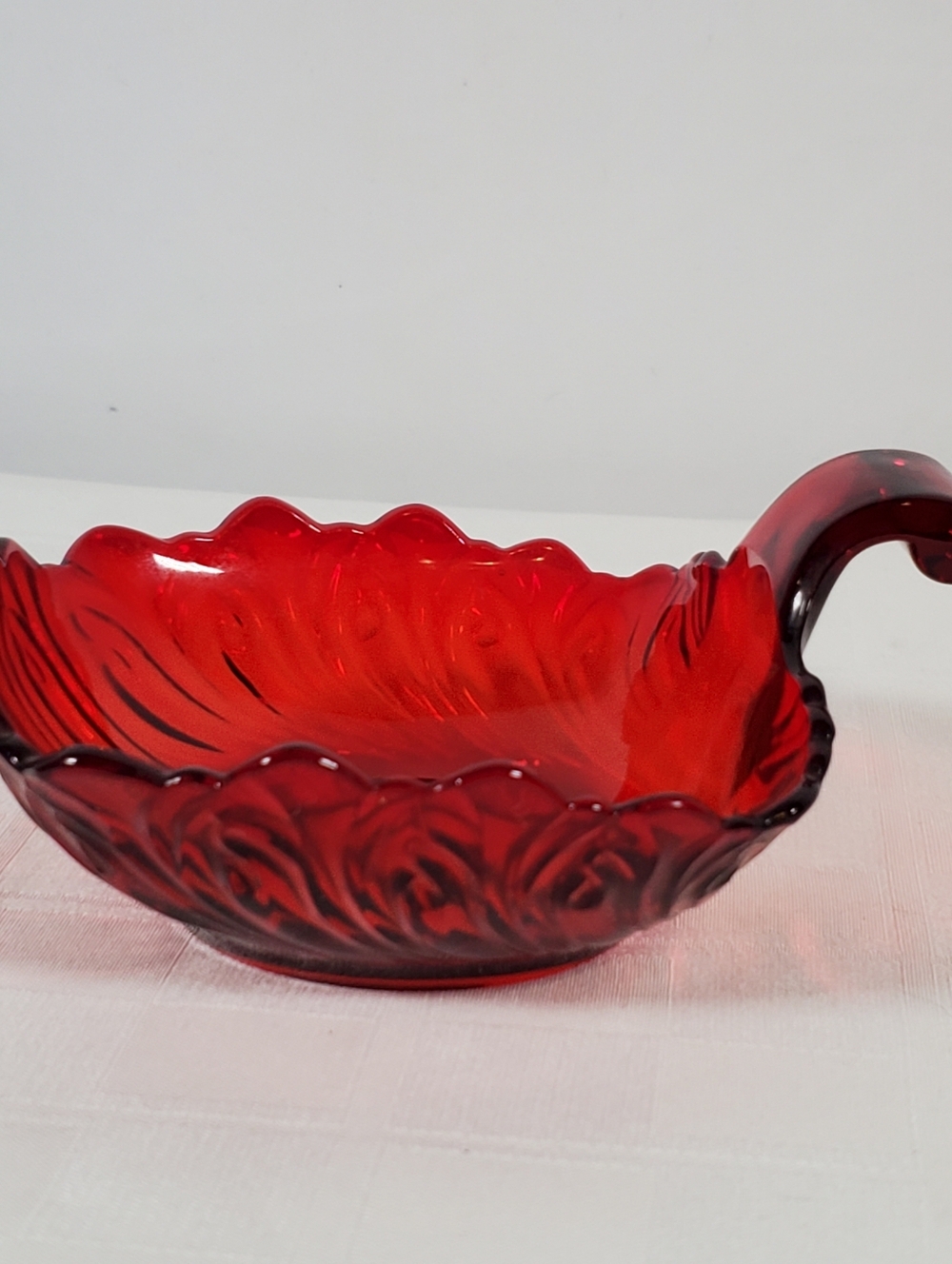 Vintage Ruby Red Glass Fostoria Bon Bon Dish
